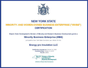 MBE Ceritified sprayfoam insulation contractor in Manhattan, NY